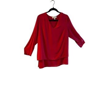 Michael Kors red flutter hem v-neck blouse in size 0X.